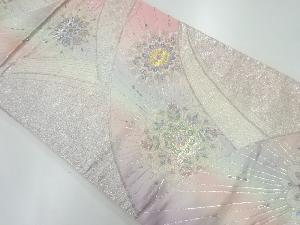 アンティーク　抽象波に華紋模様織出し袋帯（材料）